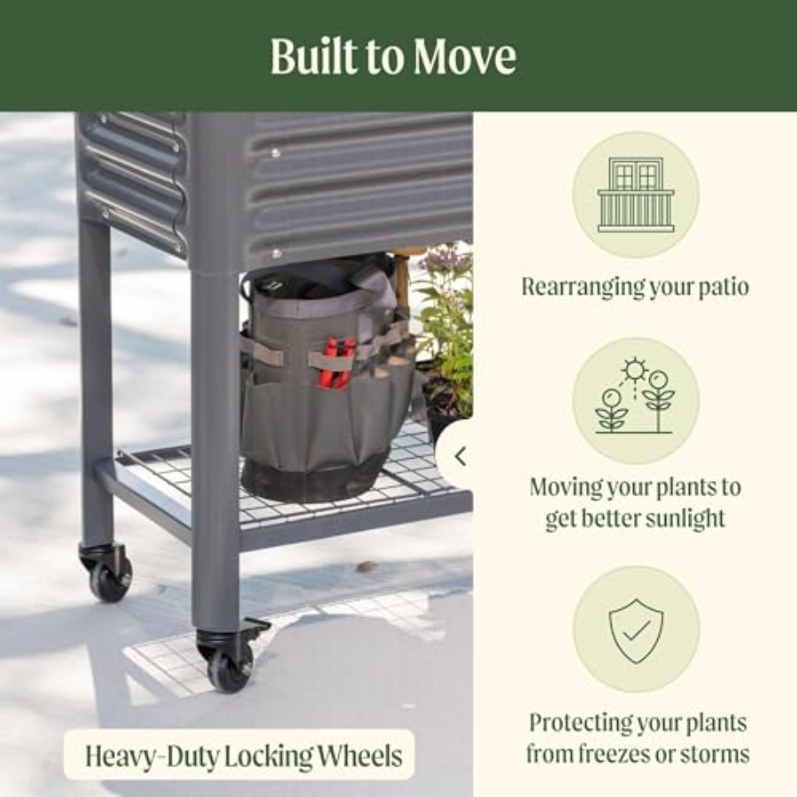 Jardinera Elevada con Ruedas,  - Garden Storage Box reseña y precio